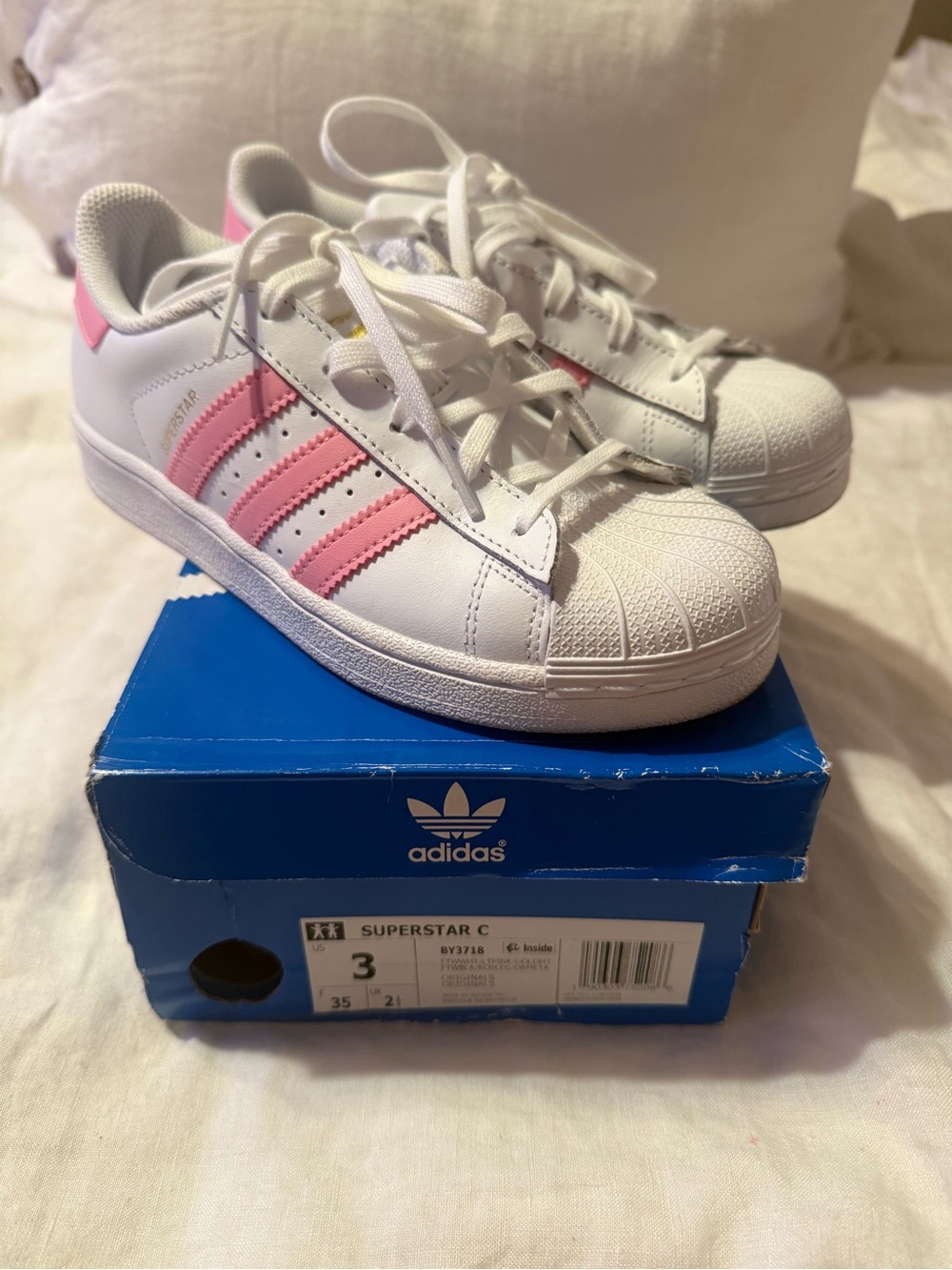 Adidas Superstar White Sneakers with Pink strips